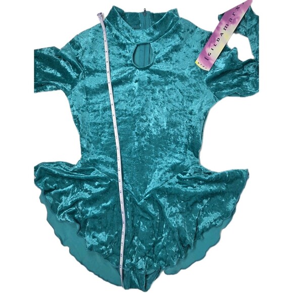 Gilda Marx VTG High Neck Keyhole Skirt Velvet Skate Leotard Dress Y/J Adult XS - Picture 9 of 16